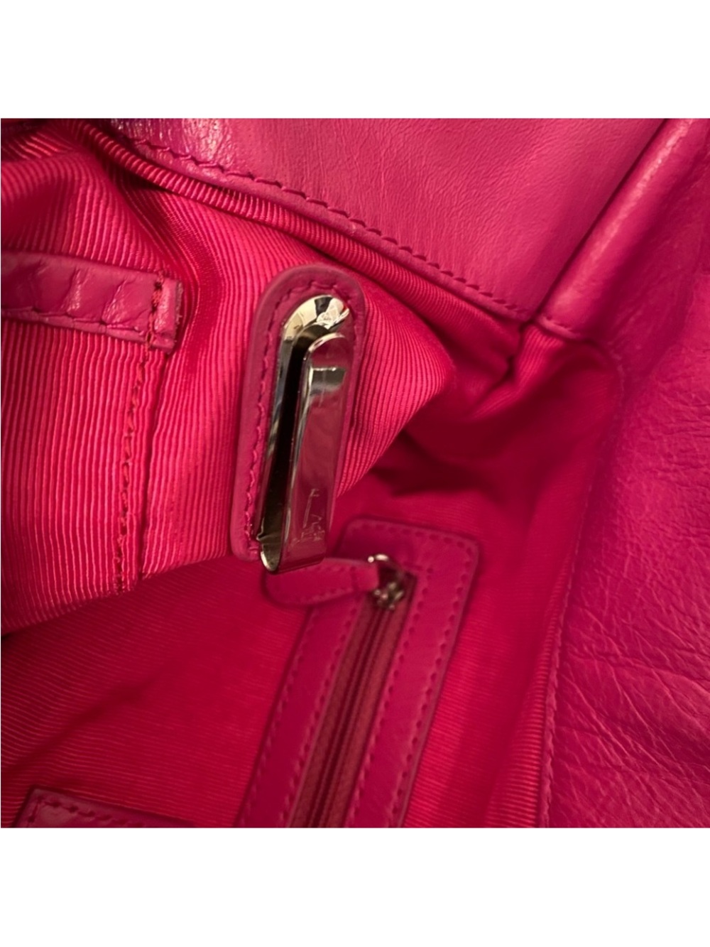 Badgley Mischka Women's Hot Pink Leather Shoulder Bag - Picture 8 of 9